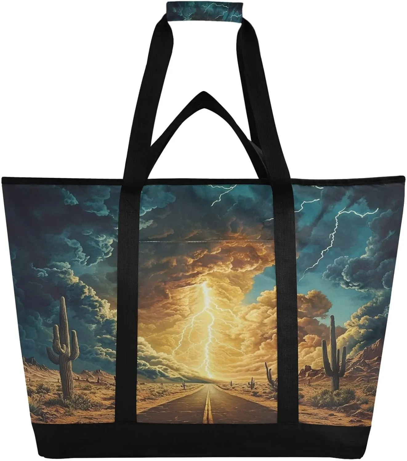 Highway Storms Reusable Insulated Lunchbox Cooler Bag, Leakproof Kitchen Grocery Bag Collapsible Portable Cooler Tote Bag for Picnic, Camping, Office, Travel