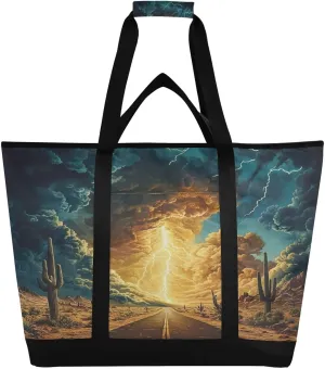 Highway Storms Reusable Insulated Lunchbox Cooler Bag, Leakproof Kitchen Grocery Bag Collapsible Portable Cooler Tote Bag for Picnic, Camping, Office, Travel