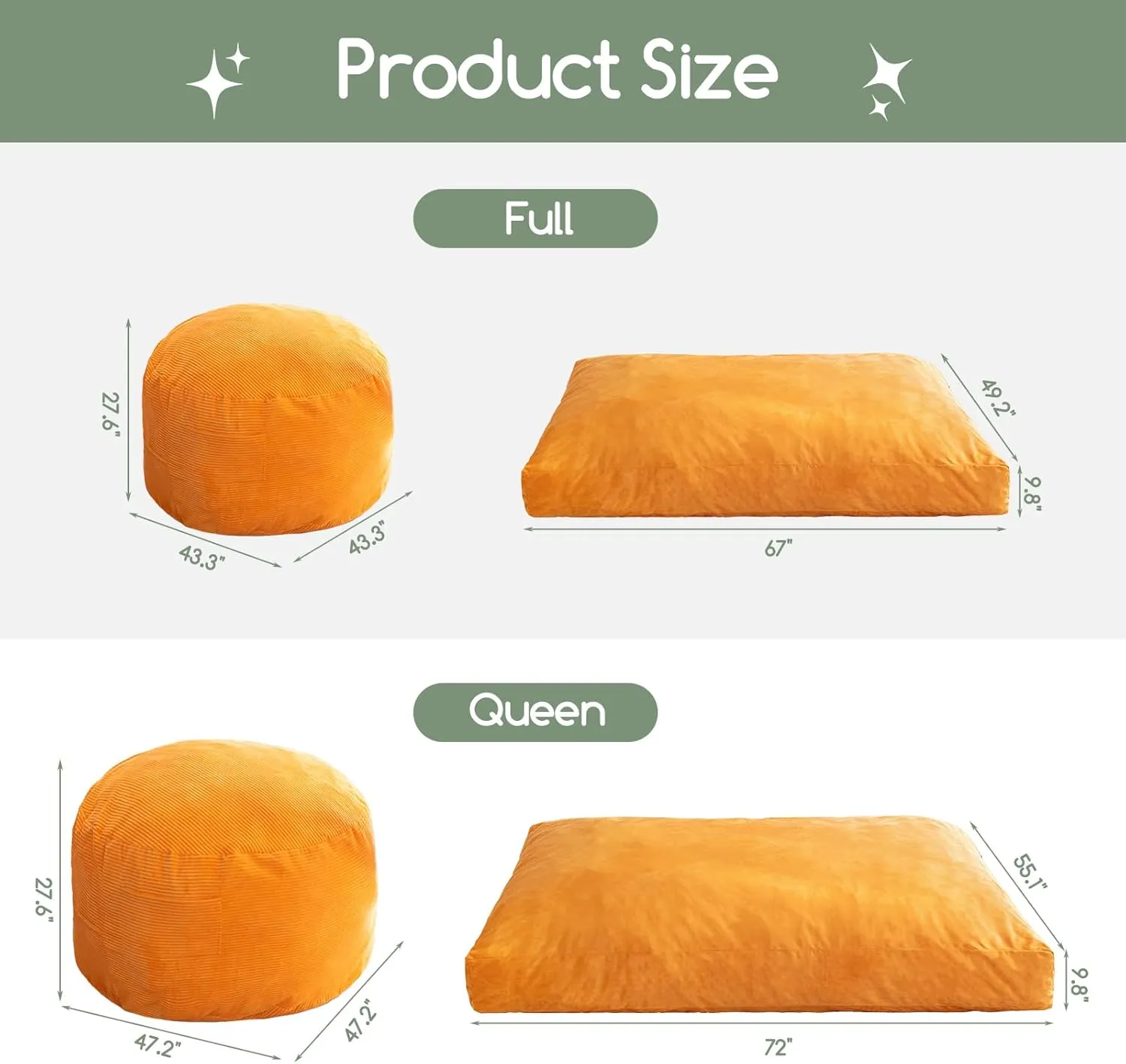 HIGOGOGO Giant Bean Bag Chair Bed for Adults,Convertible Beanbag Folds from Lazy Chair to Floor Mattress Bed,Large Floor Sofa Couch for Adult,Couples,Family,High-Density Foam Filling, Machine Washable