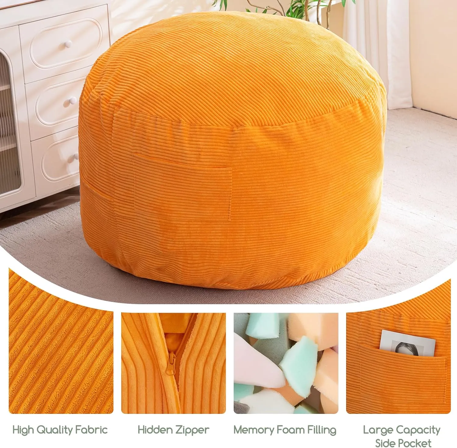 HIGOGOGO Giant Bean Bag Chair Bed for Adults,Convertible Beanbag Folds from Lazy Chair to Floor Mattress Bed,Large Floor Sofa Couch for Adult,Couples,Family,High-Density Foam Filling, Machine Washable