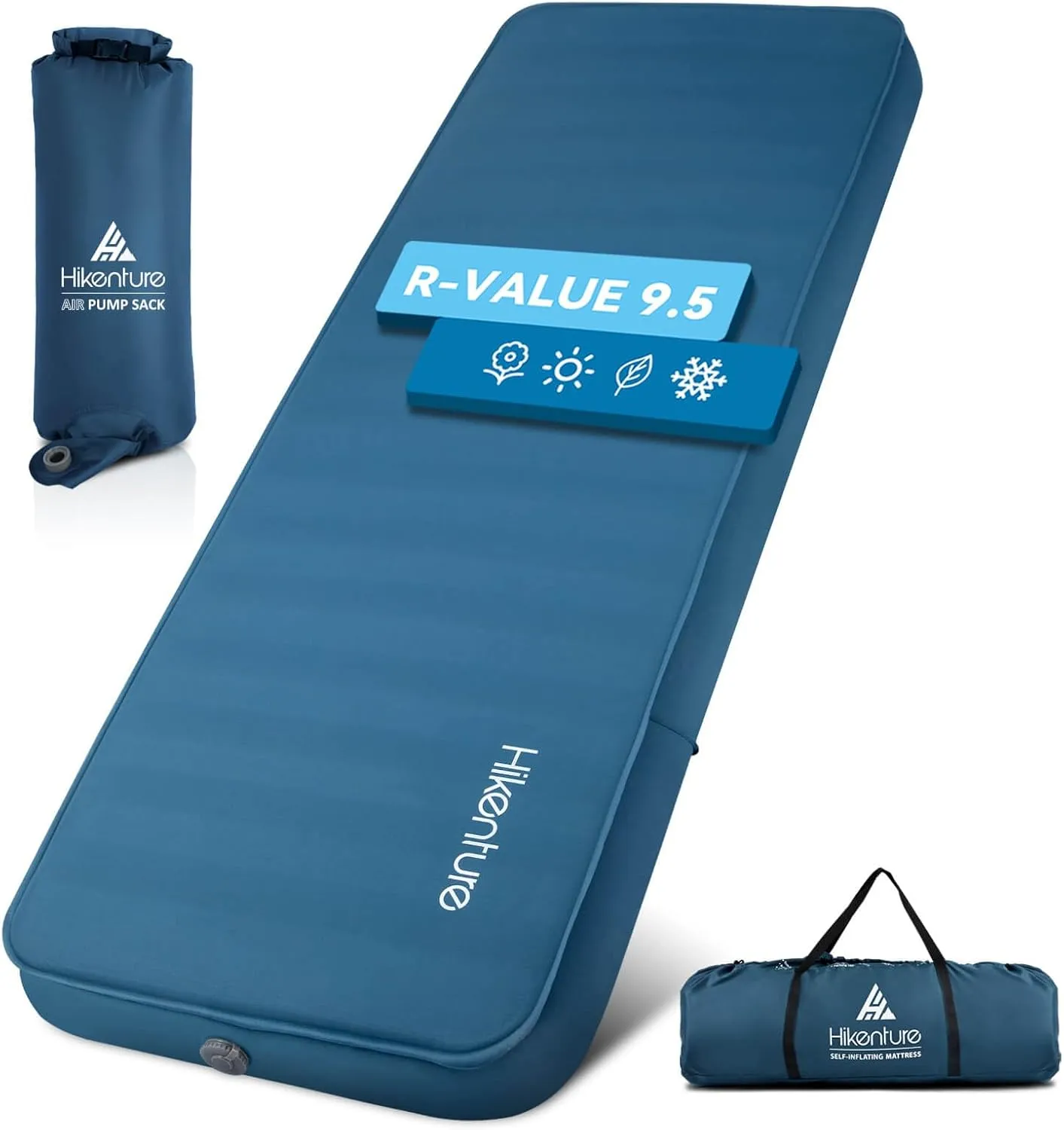 Hikenture 4 INCH Thick Self Inflating Sleeping Pad with 9.5 R Value, Comfort Plus Camping Mattress with Pump Sack, Inflatable Foam Insulated Camping Pad, Portable Camping Mat for 4-Season