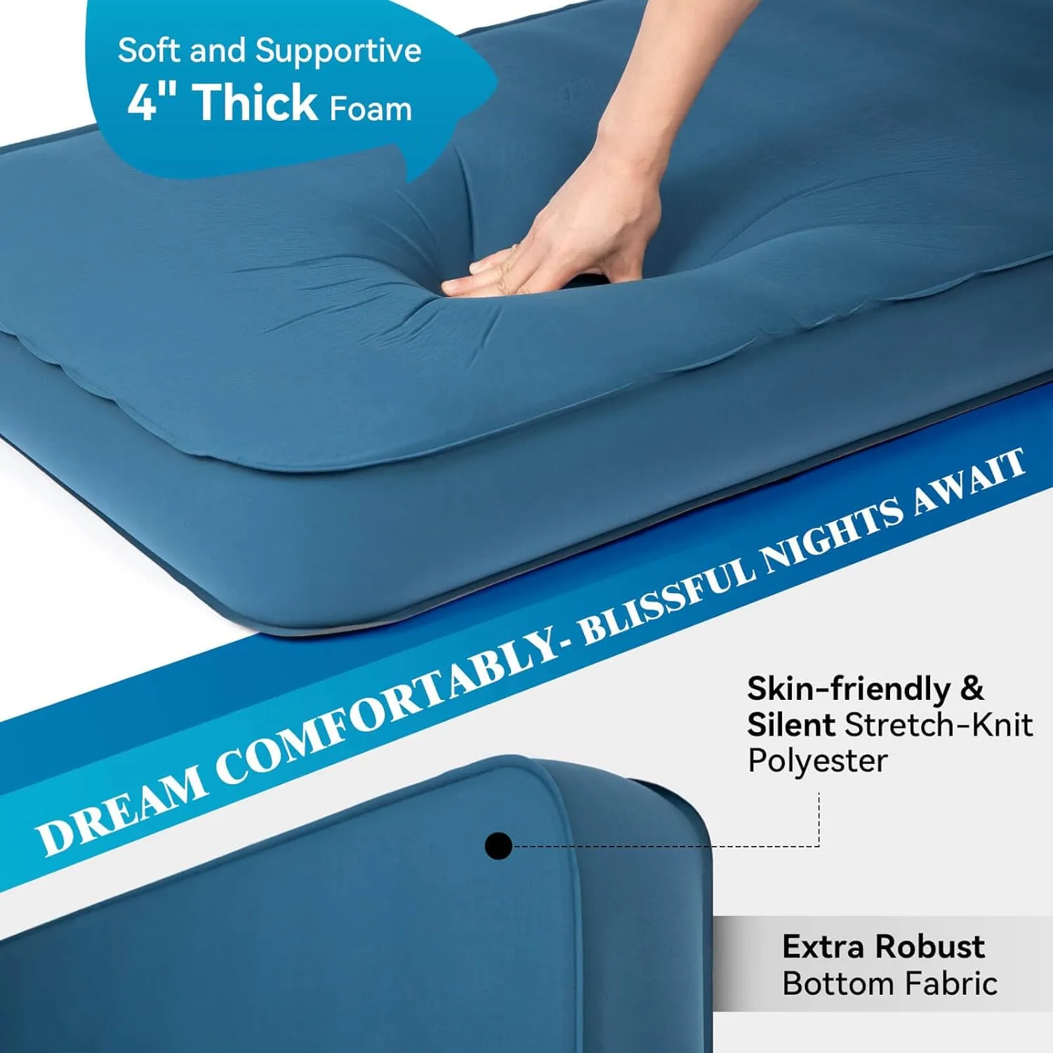 Hikenture 4 INCH Thick Self Inflating Sleeping Pad with 9.5 R Value, Comfort Plus Camping Mattress with Pump Sack, Inflatable Foam Insulated Camping Pad, Portable Camping Mat for 4-Season