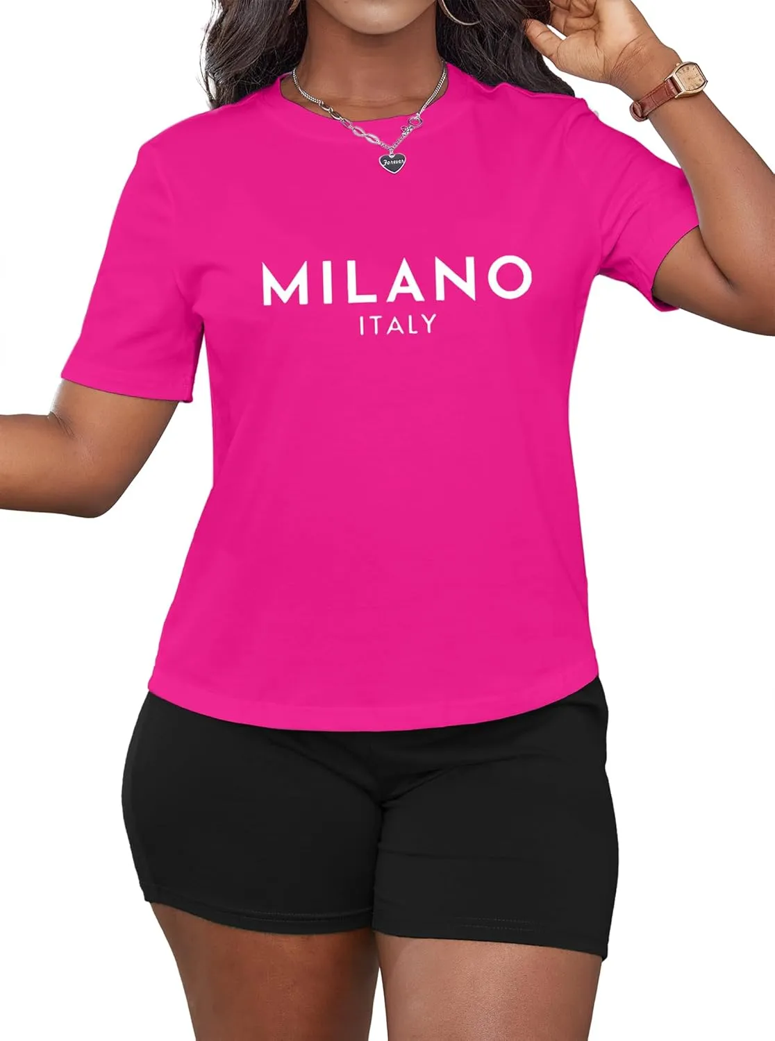 Hilinker Women's 2 Piece Outfits Summer Casual Short Sets Graphic Workout Tracksuits