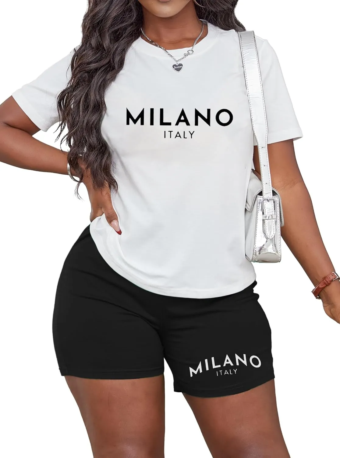 Hilinker Women's 2 Piece Outfits Summer Casual Short Sets Graphic Workout Tracksuits