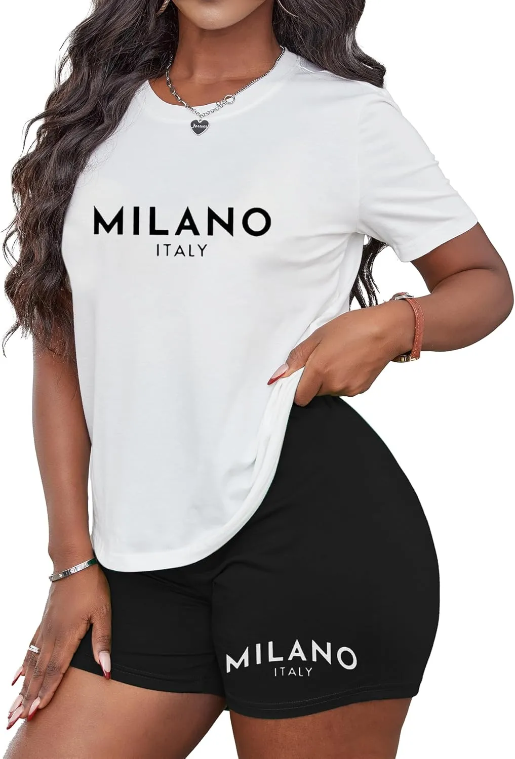 Hilinker Women's 2 Piece Outfits Summer Casual Short Sets Graphic Workout Tracksuits