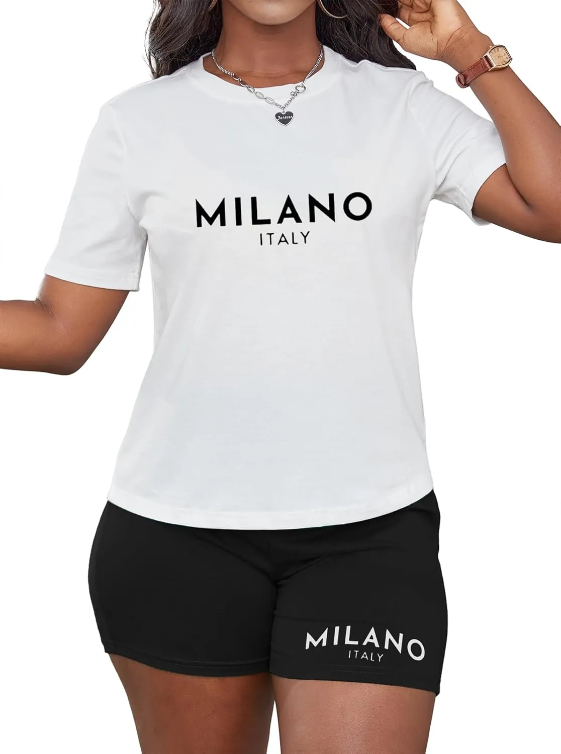 Hilinker Women's 2 Piece Outfits Summer Casual Short Sets Graphic Workout Tracksuits