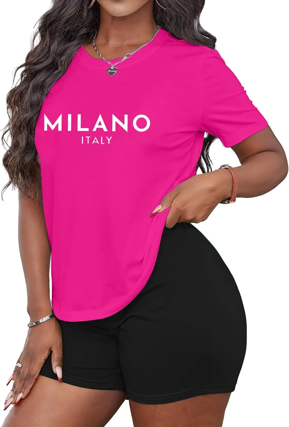 Hilinker Women's 2 Piece Outfits Summer Casual Short Sets Graphic Workout Tracksuits
