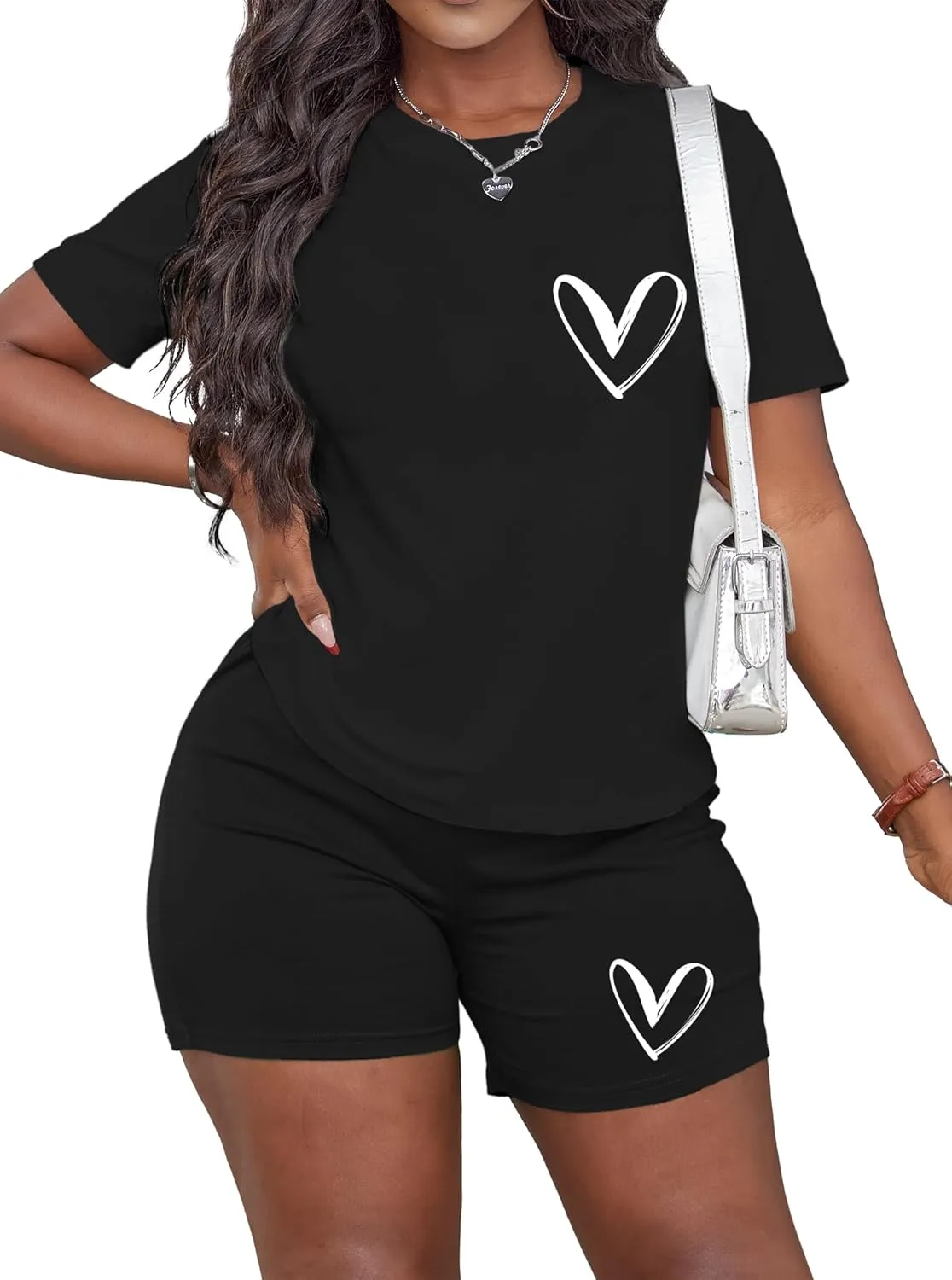 Hilinker Women's 2 Piece Outfits Summer Casual Short Sets Graphic Workout Tracksuits