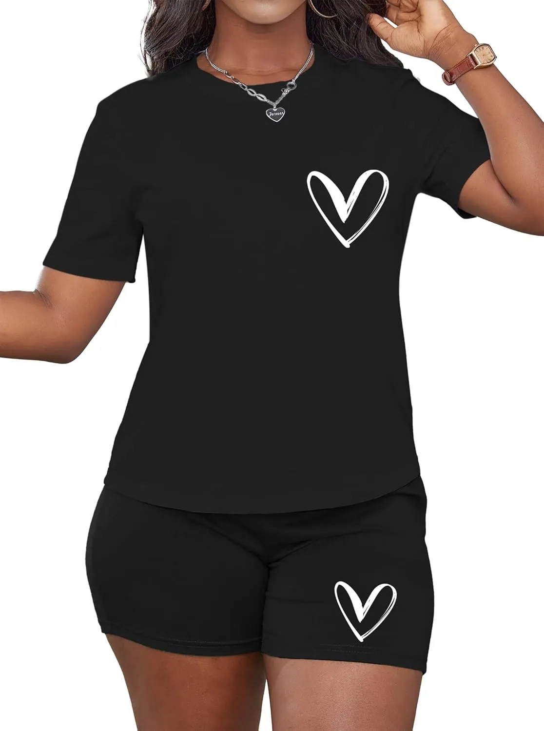 Hilinker Women's 2 Piece Outfits Summer Casual Short Sets Graphic Workout Tracksuits