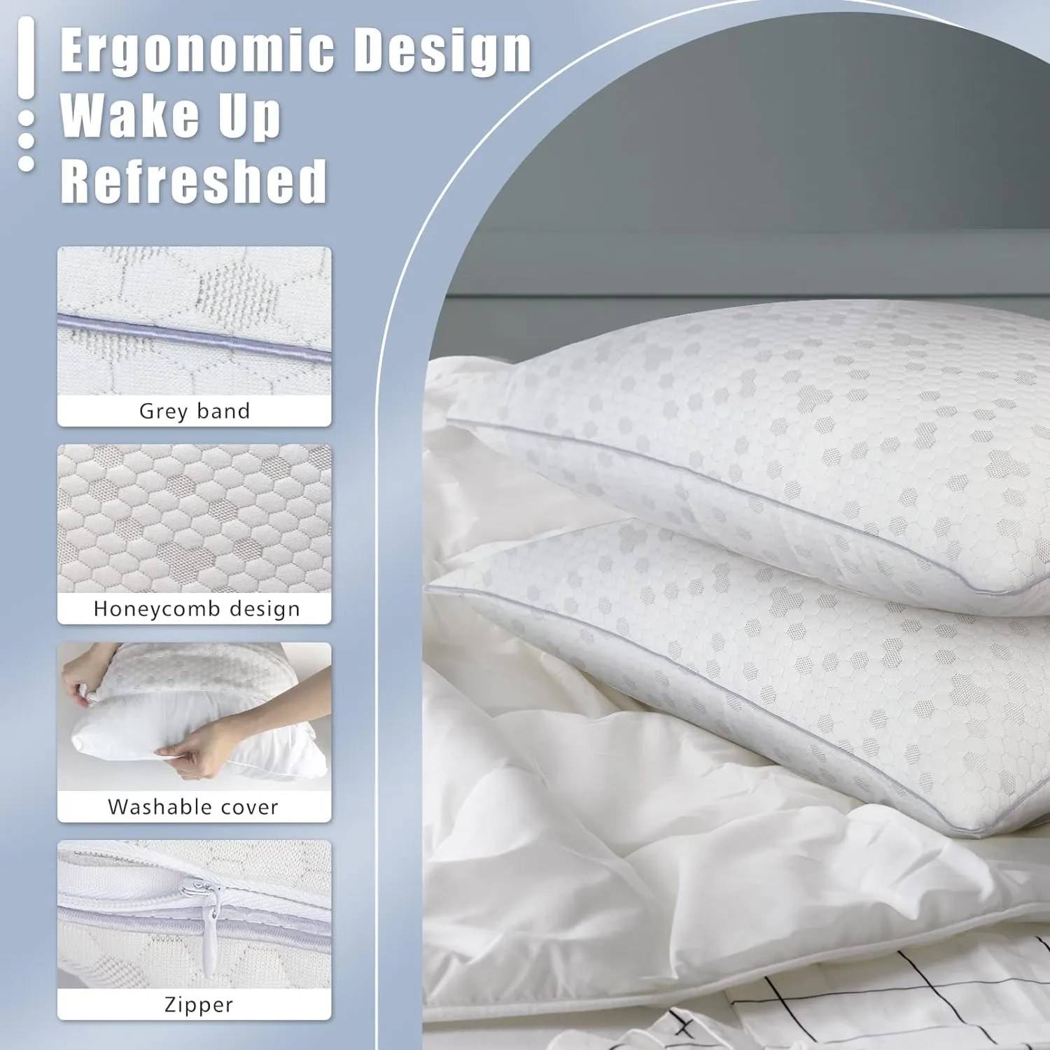 HIMOON Shredded Memory Foam Pillows, Medium Firm Queen Size Pillows 2 Pack,Couples Bed Pillows for Side Back Stomach Sleepers Set of 2