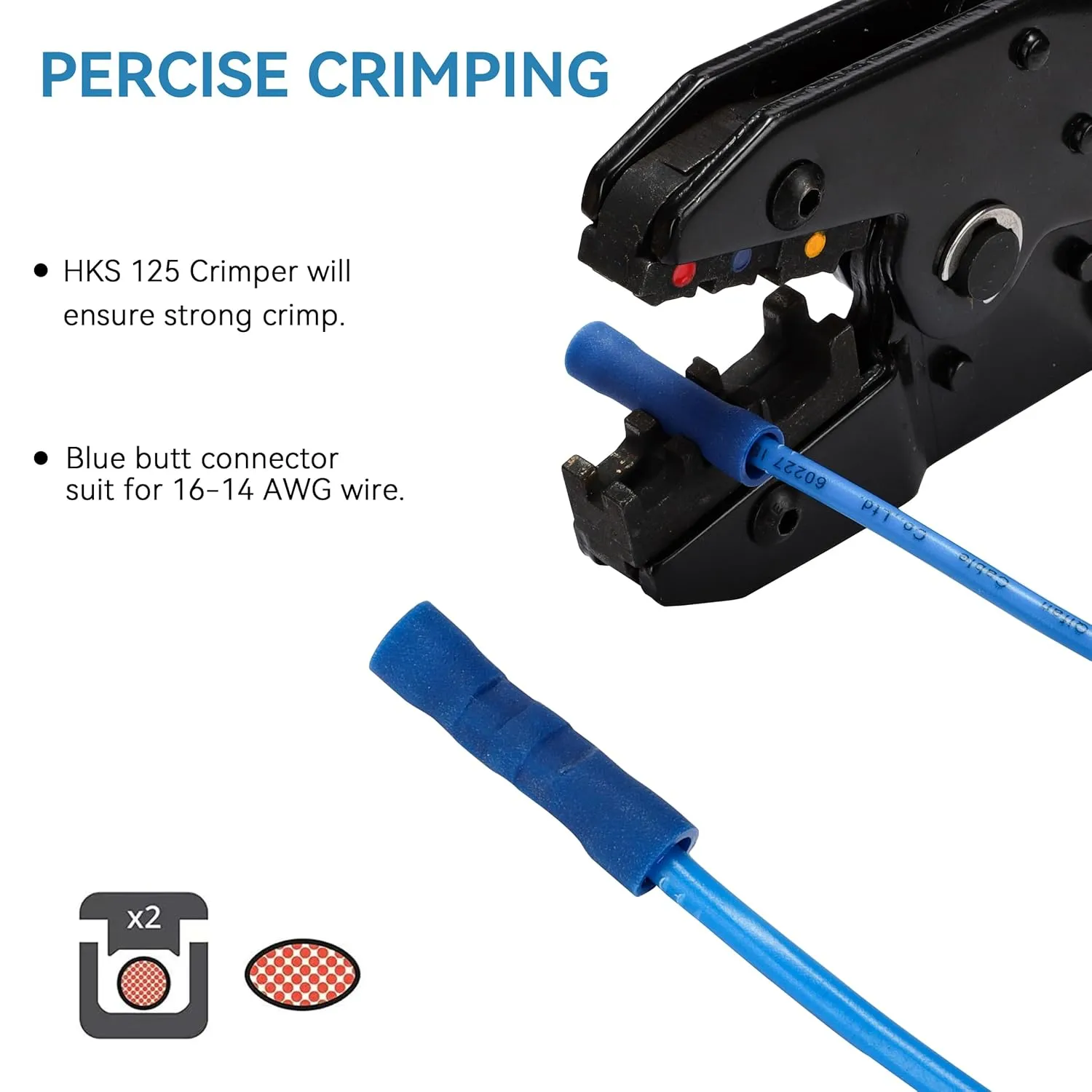 HKS 500 PCS Vinyl Insulated Butt Connector Blue 16-14 AWG - Quick Disconnect Electrical Connectors - Tinned Red Copper 0.8mm - Automotive Crimp Insulated