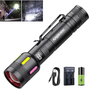 Home Rechargeable Hand Flashlight,High Lumens,Zoomable,IPX4 Waterproof,5 Modes,USB&Type-C,Long Lasting Super Bright Small LED Flash light,Ideal For Camping&Emergency&adventures(Battery included)