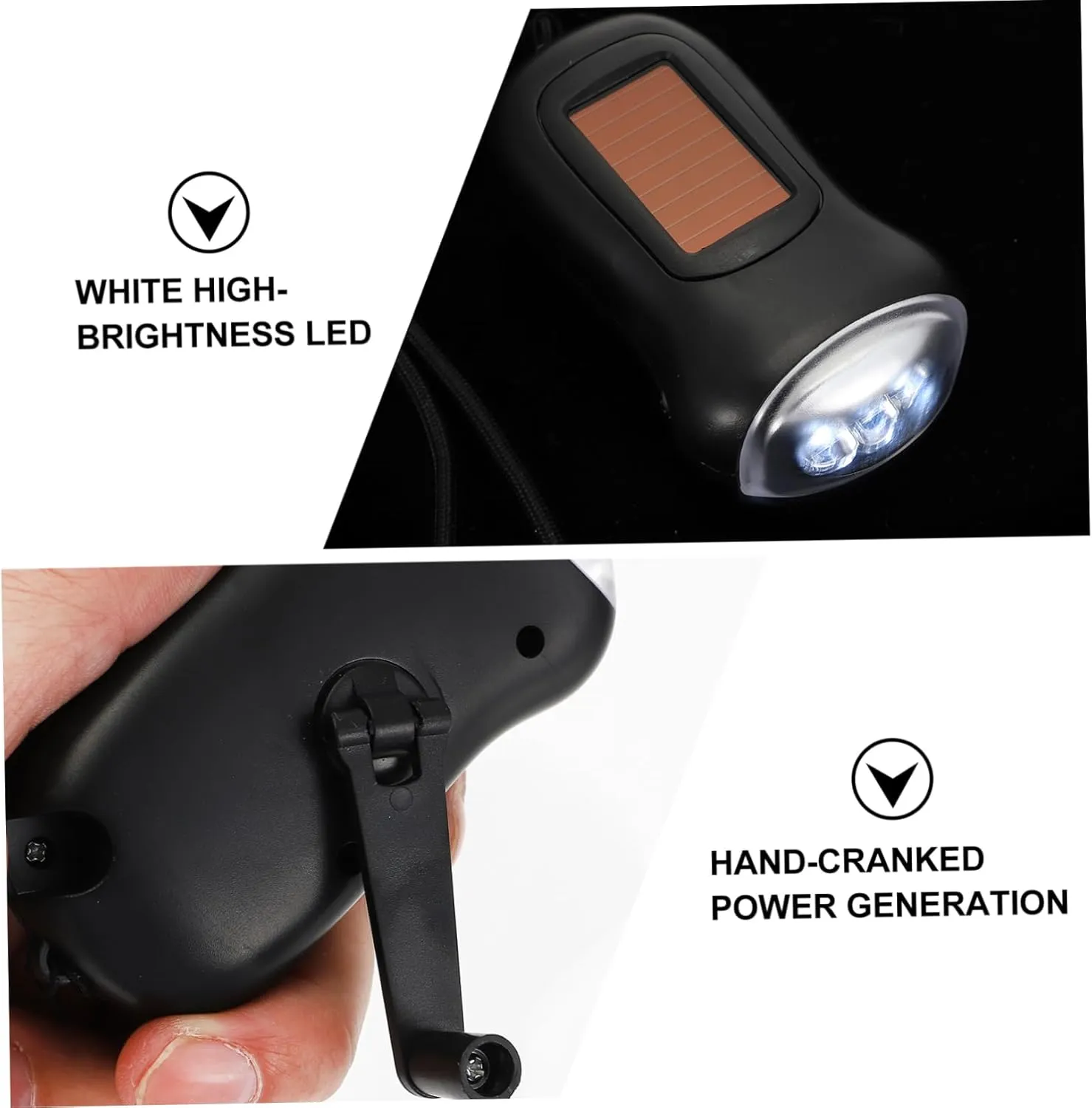 HOMSFOU 3pcs Rechargeable Flashlight Hand Crank Solar Powered Light Compact Survival Flashlight