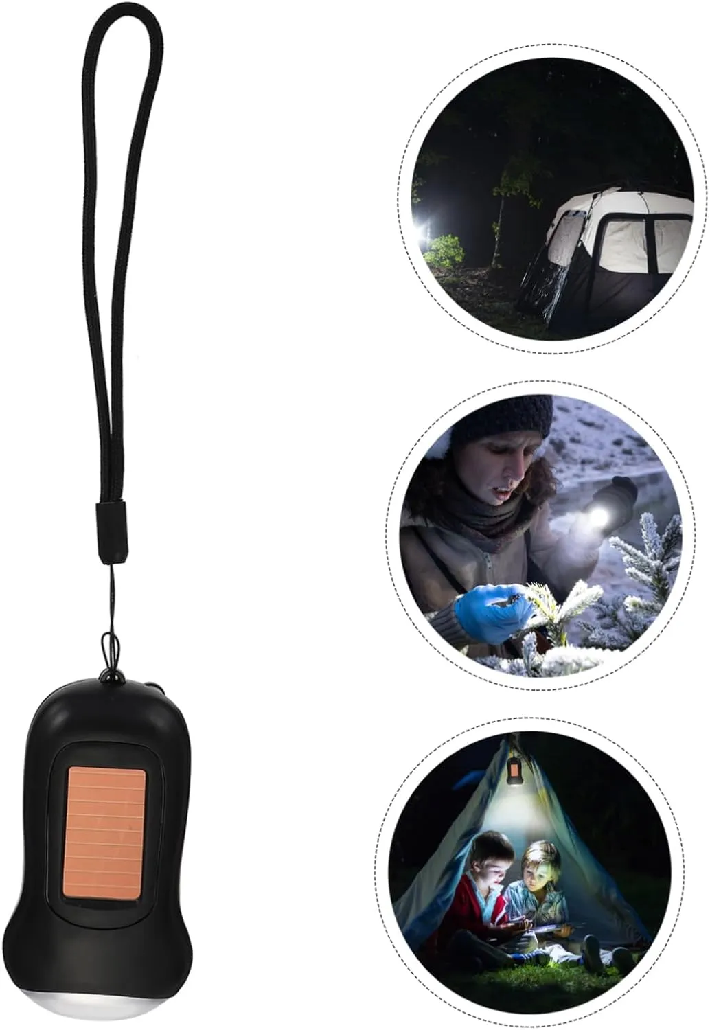 HOMSFOU 3pcs Rechargeable Flashlight Hand Crank Solar Powered Light Compact Survival Flashlight