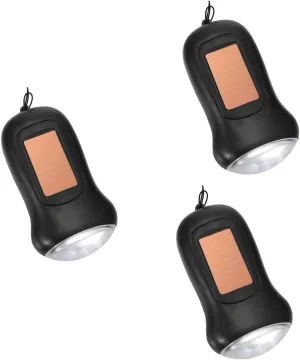 HOMSFOU 3pcs Rechargeable Flashlight Hand Crank Solar Powered Light Compact Survival Flashlight