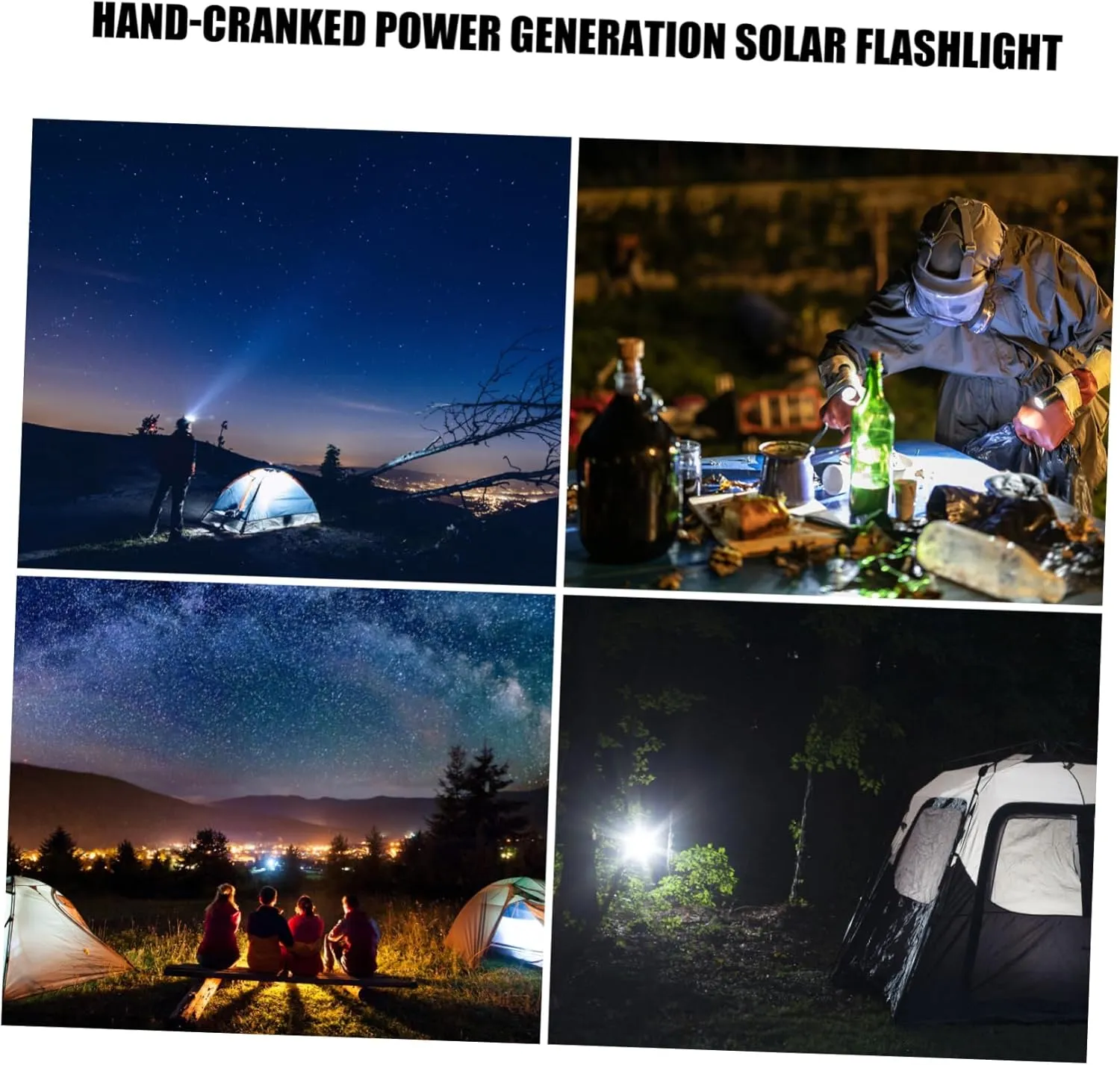 HOMSFOU 3pcs Rechargeable Flashlight Hand Crank Solar Powered Light Compact Survival Flashlight