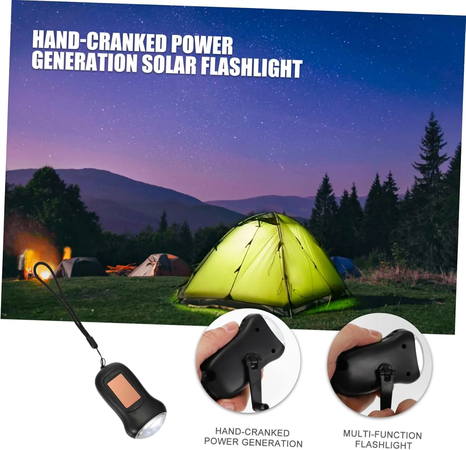 HOMSFOU 3pcs Rechargeable Flashlight Hand Crank Solar Powered Light Compact Survival Flashlight