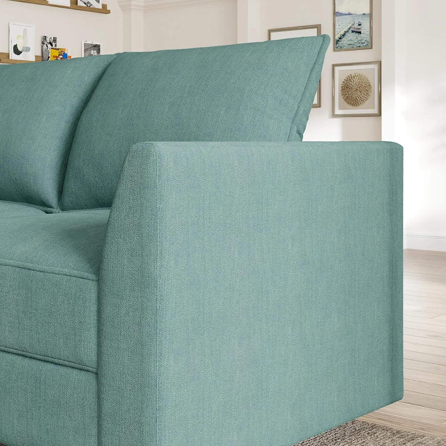 HONBAY Modular Sectional Couch with Storage Modern Modular Couch U Shaped Sectional Sofa for Living Room, Aqua Blue