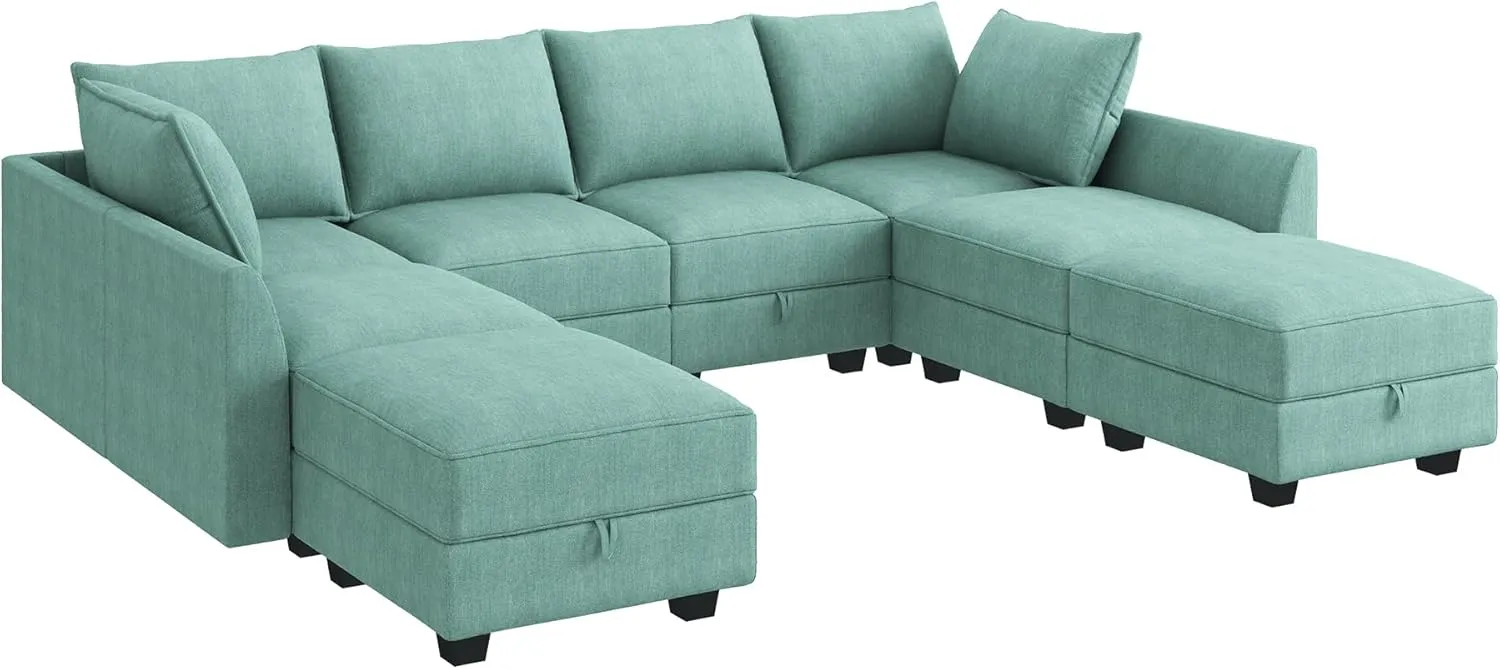 HONBAY Modular Sectional Couch with Storage Modern Modular Couch U Shaped Sectional Sofa for Living Room, Aqua Blue