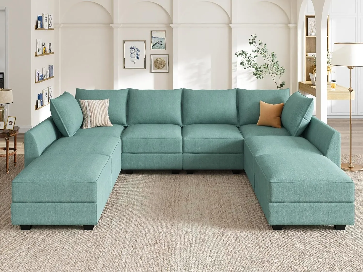 HONBAY Modular Sectional Couch with Storage Modern Modular Couch U Shaped Sectional Sofa for Living Room, Aqua Blue