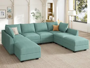 HONBAY Modular Sectional Couch with Storage Modern Modular Couch U Shaped Sectional Sofa for Living Room, Aqua Blue