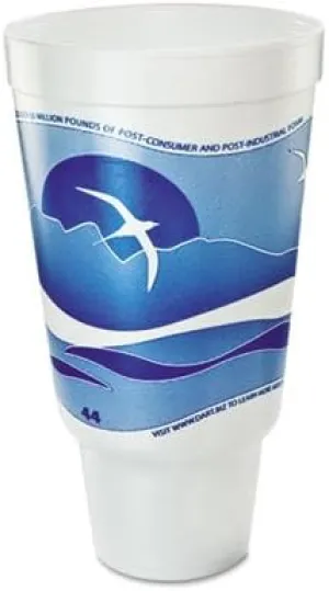 Horizon Flush Fill Foam Cup, Hot/Cold, 44 oz, Ocean Blue/White, 15/Bag