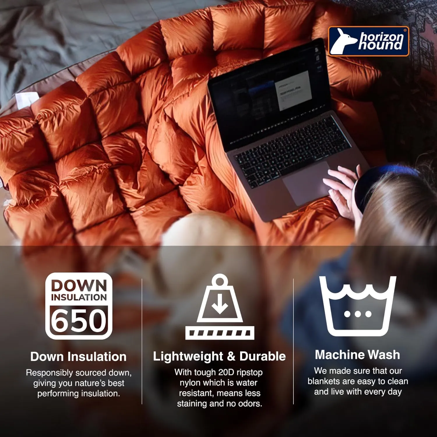 Horizon Hound Down Camping Blanket - Outdoor Travel Quilt | Sustainable, Insulated, Lightweight & Warm Gear for Sleep, Camping, Stadium, Hiking & Festivals | Water Resistant, Packable & Compact