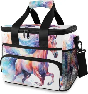 Horse Rainbow Watercolor Cooler Bag Insulated Cooler Soft Sided Cooler 24 Can Portable Picnic Bag Large Leakproof Lunch Bag Box for Beach Grocery Camping Travel Car Men Women