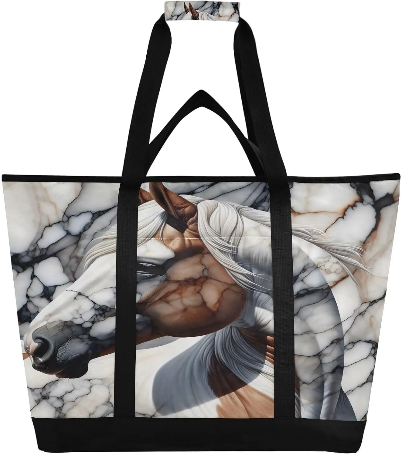 Horse Texture Marble Reusable Insulated Lunchbox Cooler Bag, Leakproof Kitchen Grocery Bag Collapsible Portable Cooler Tote Bag for Picnic, Camping, Office, Travel
