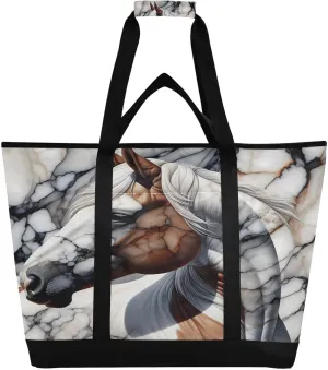 Horse Texture Marble Reusable Insulated Lunchbox Cooler Bag, Leakproof Kitchen Grocery Bag Collapsible Portable Cooler Tote Bag for Picnic, Camping, Office, Travel