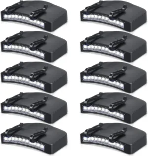Hortsun 10 Pcs Light Clip 11 LED Cap Lights Clip on Hat Headlamp Battery Cap Brim Lamp Black Waterproof Ultra Bright Flashlight for Hunting Camping Fishing Hiking