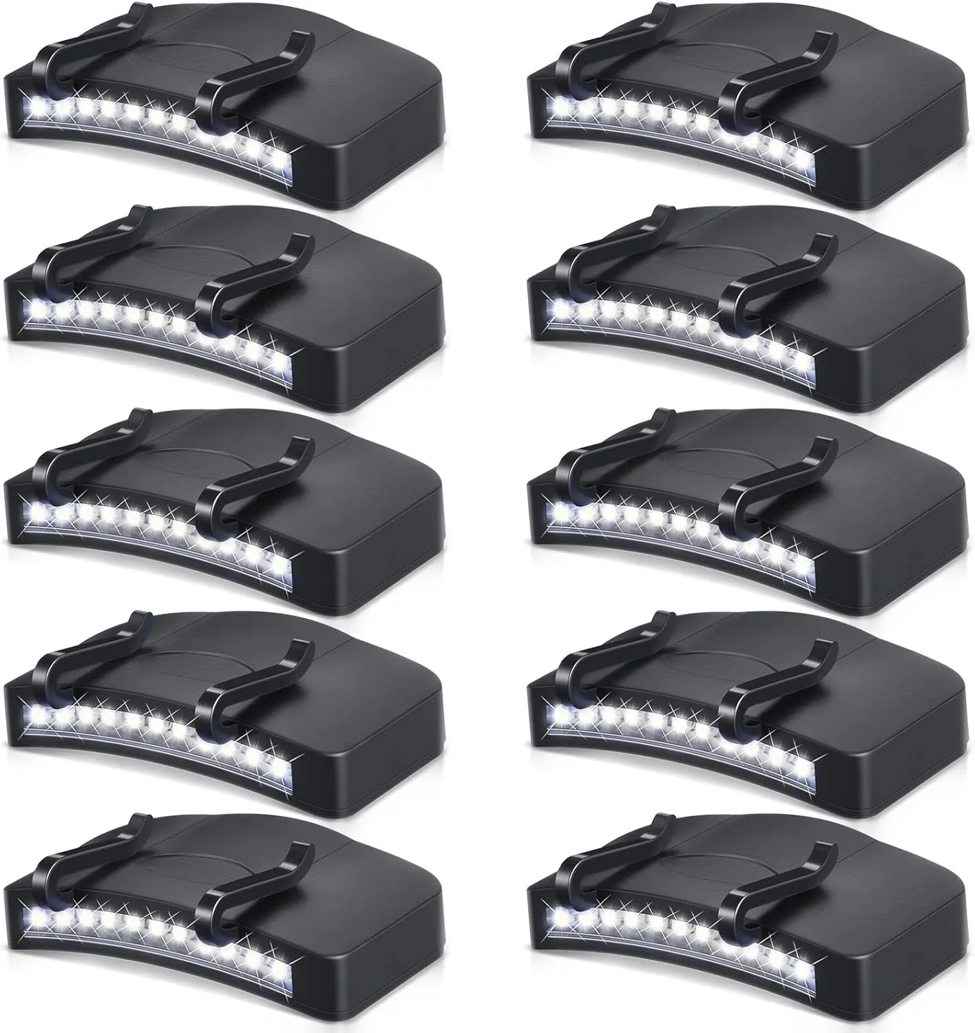 Hortsun 10 Pcs Light Clip 11 LED Cap Lights Clip on Hat Headlamp Battery Cap Brim Lamp Black Waterproof Ultra Bright Flashlight for Hunting Camping Fishing Hiking