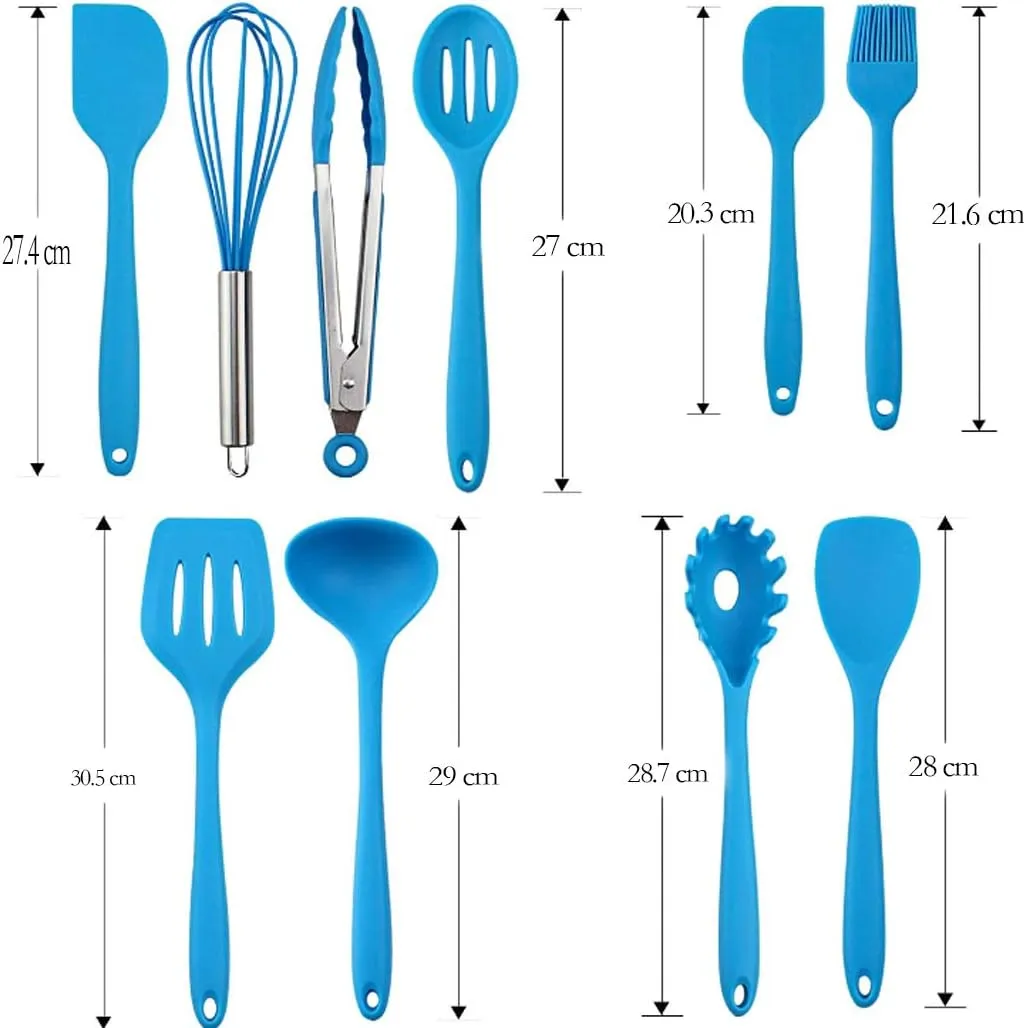 Hoshen 5-Color Style 10-Piece Kitchen Utensils Non-Stick Pan Silicone Kitchenware Heat-Resistant Spatula Set Cooking Spatula - Blue