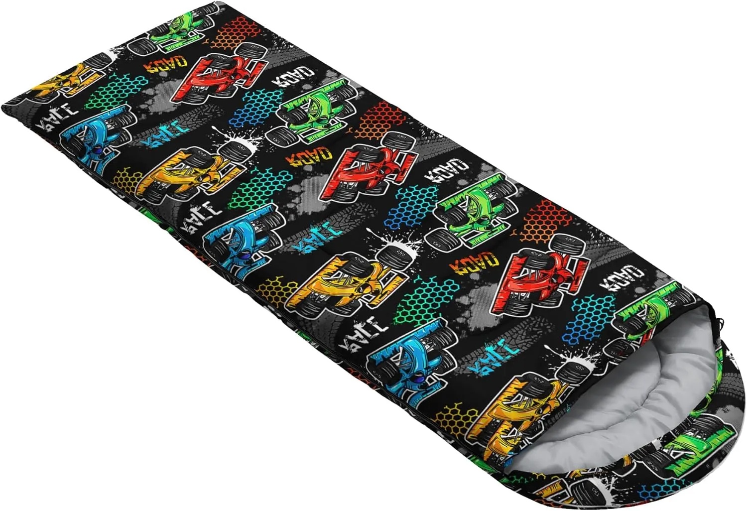 HOSIMA Adult Kids Sleeping Bag-Adorable Cartoon Car Pattern,Cold Weather and Warm Weather Sleeping Bag for Camping Hiking Sleepaway Camp Stuff,Light Blue Backpacking Ultralight Sleeping Bag.