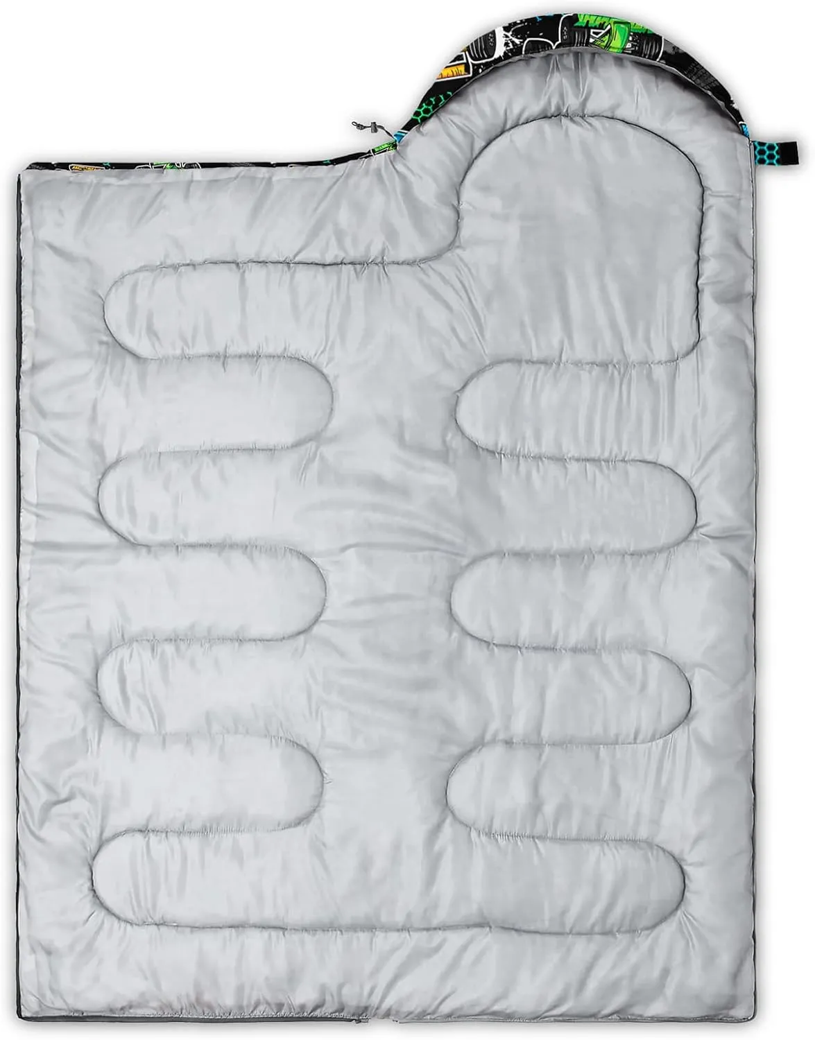HOSIMA Adult Kids Sleeping Bag-Adorable Cartoon Car Pattern,Cold Weather and Warm Weather Sleeping Bag for Camping Hiking Sleepaway Camp Stuff,Light Blue Backpacking Ultralight Sleeping Bag.