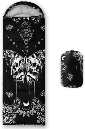 HOSIMA Butterfly Sleeping Bags for Adults and Kids for Camping,Black Gothic Ultralight Sleeping Bag for Cold Weather Summer.
