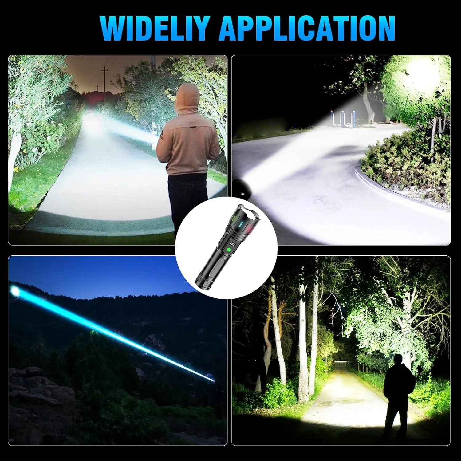 Hoxida Flashlights High Lumens Rechargeable - 1500 Meters Long Beam Super Bright LED Flash Light with Power Display & IPX5 Waterproof for Camping, 20H Runtime,Zoomable Handheld Flashlight-String
