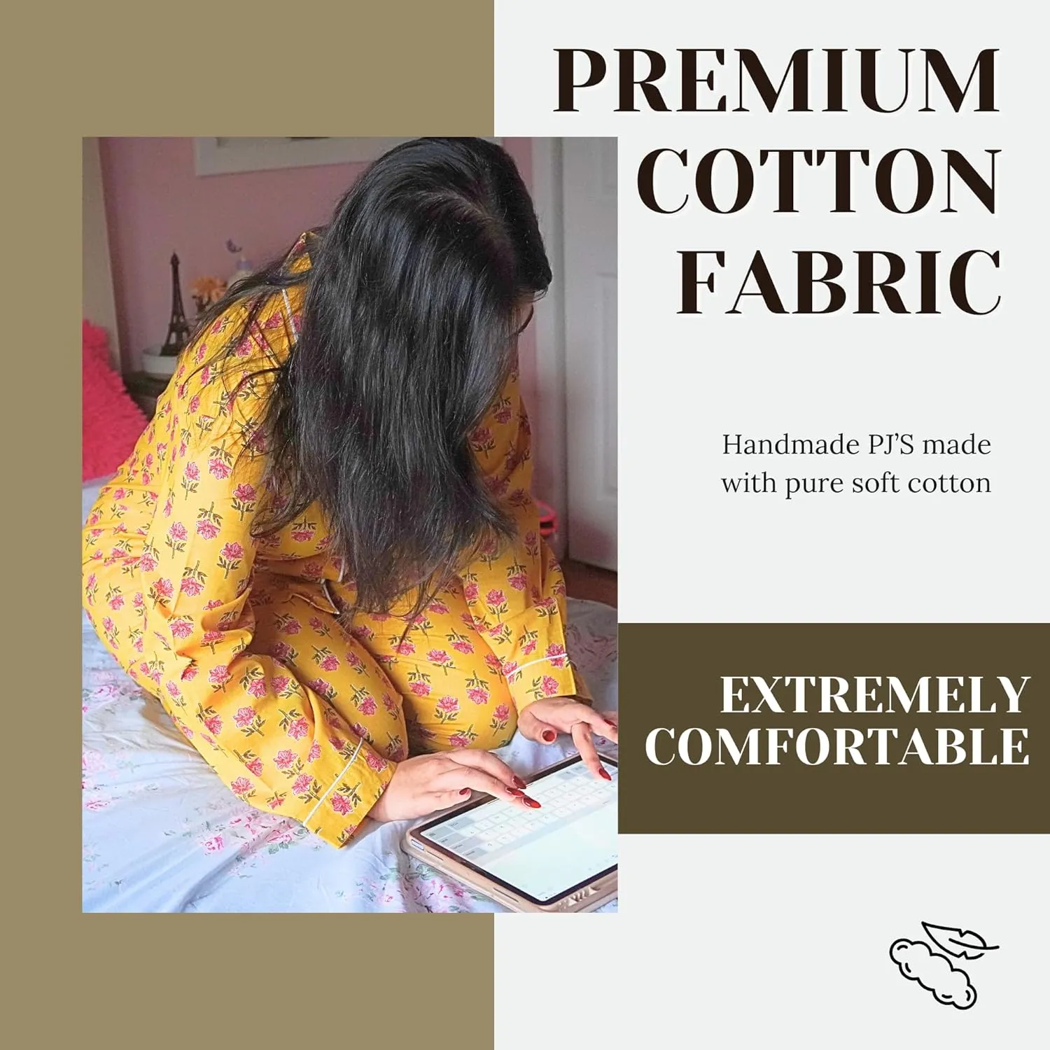 Huar Cotton Pajamas for Women Set - Luxurious Cotton Womens Pajama Sets - Comfortable PJ Set, Breathable & Light Pjs