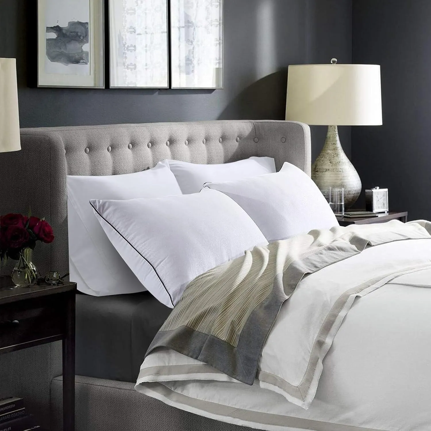 HUXMEYSON Pillows Standard Size Set of 4, Bed Pillows Set of 4, Down Alternative Luxury Hotel Pillows for Sleeping，Standard Pillows Set of 4 for Side and Back Sleepers, White