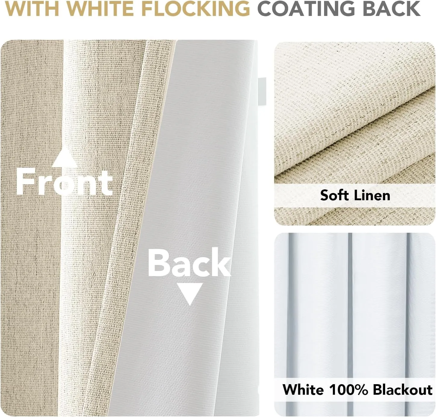 H.VERSAILTEX Pinch Pleated Full Blackout Curtains Linen Blended Chenille Blackout Curtains 84 inch 2 Panels Bedroom Thermal Insulated Farmhouse Neutral Track Drapes with Hooks, Heather Bleached Sand