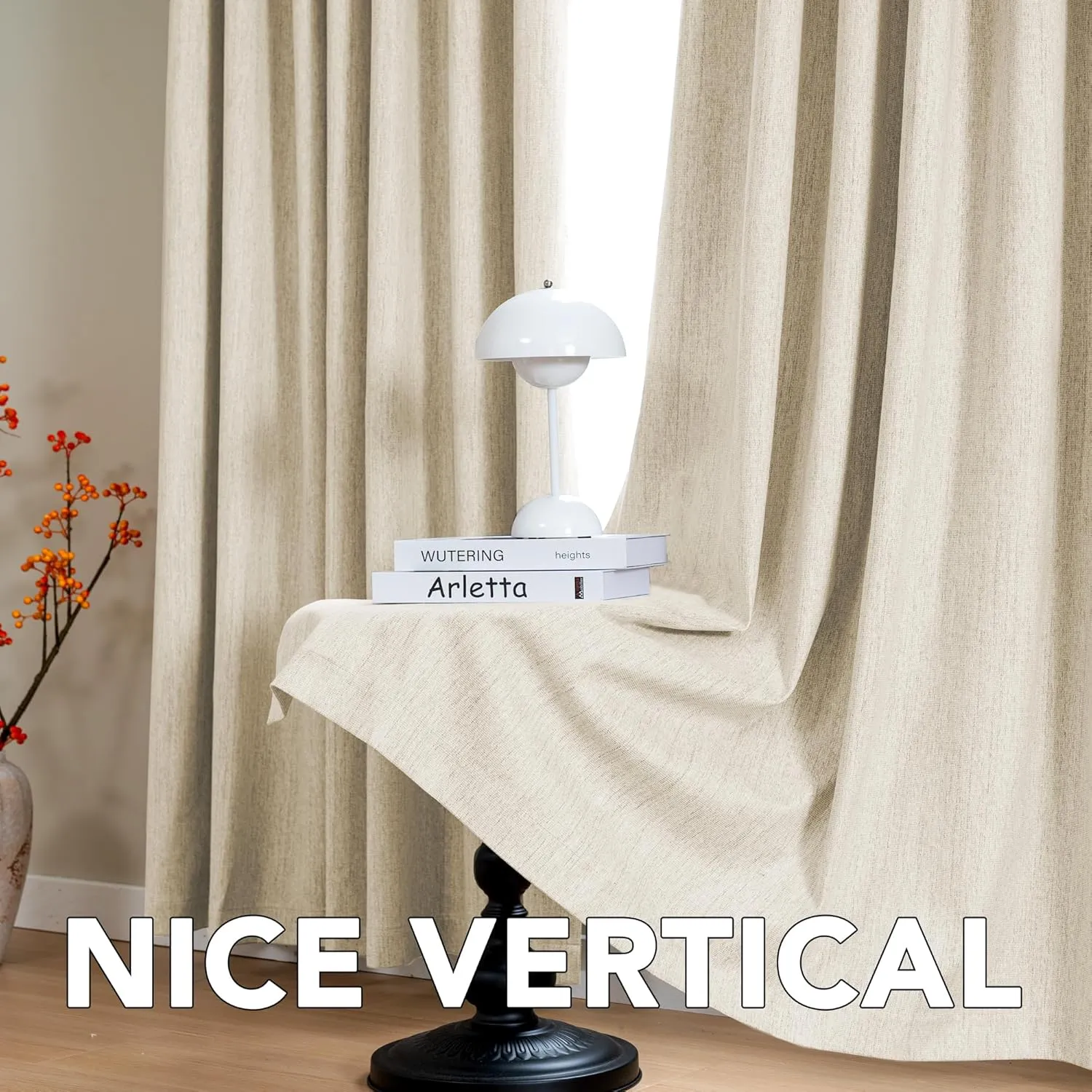 H.VERSAILTEX Pinch Pleated Full Blackout Curtains Linen Blended Chenille Blackout Curtains 84 inch 2 Panels Bedroom Thermal Insulated Farmhouse Neutral Track Drapes with Hooks, Heather Bleached Sand