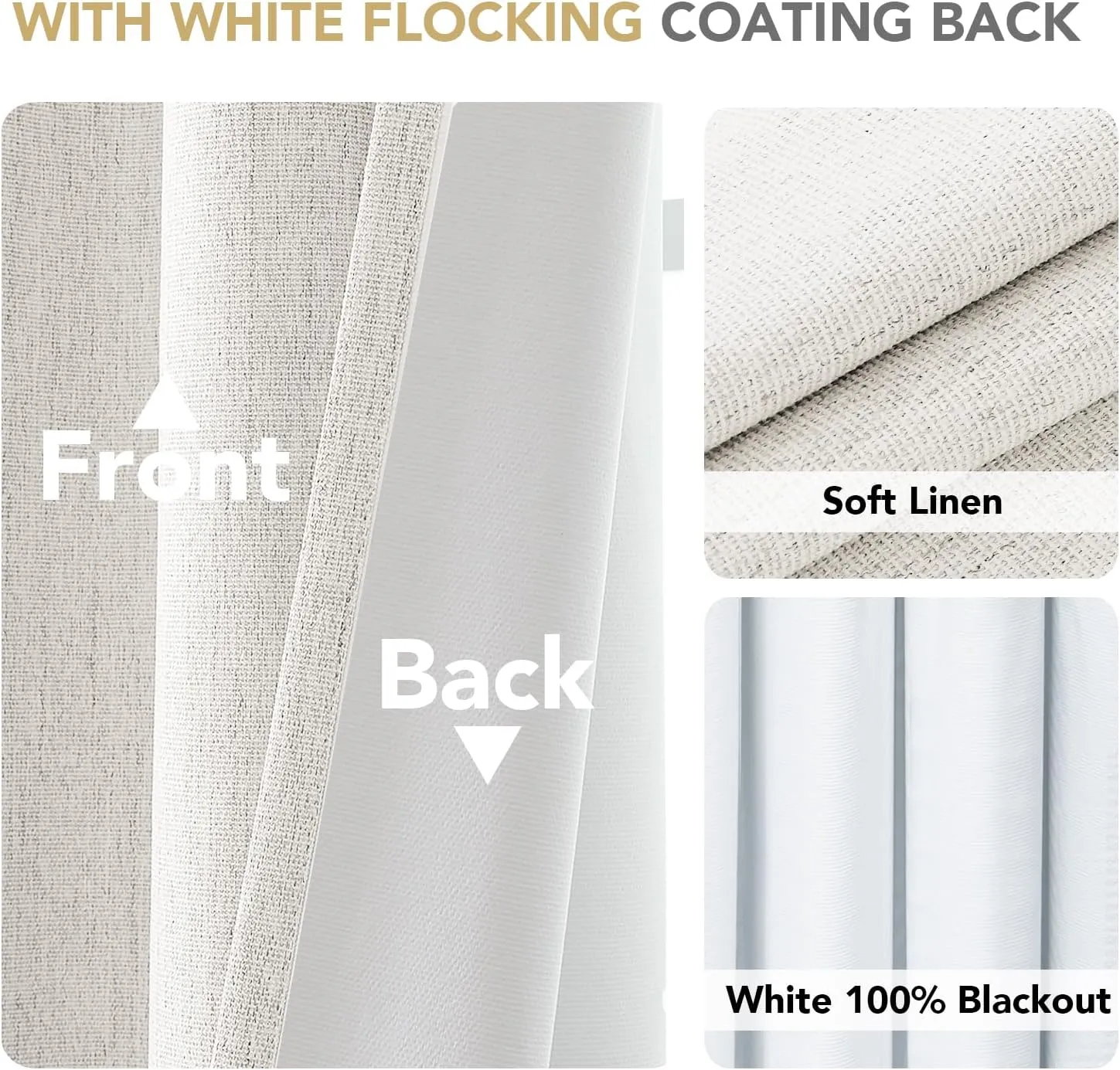 H.VERSAILTEX Pinch Pleated Full Blackout Curtains Linen Blended Chenille Blackout Curtains 84 inch Length 2 Panels Bedroom Thermal Insulated Farmhouse Neutral Track Drapes with Hooks, Heather Ivory