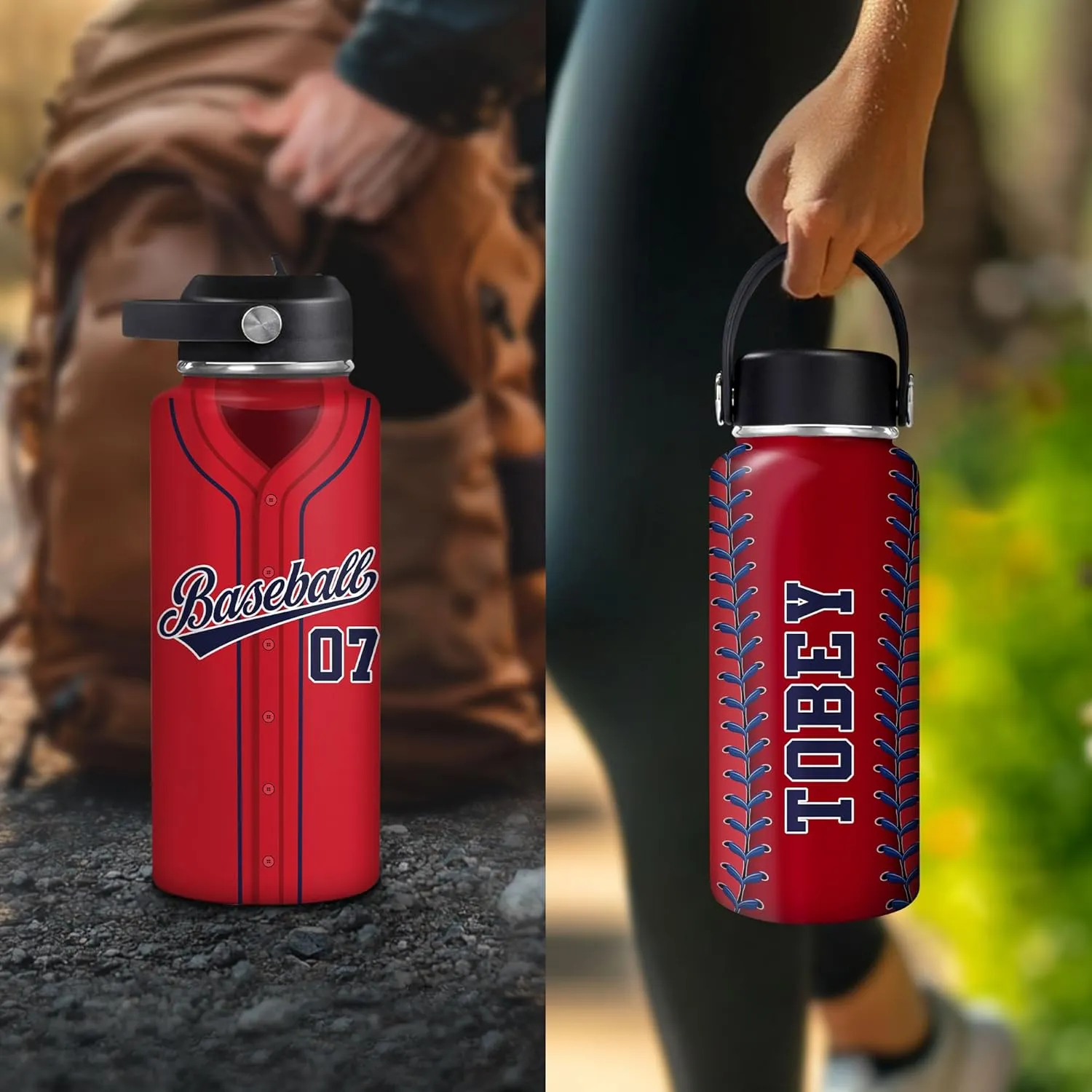 Hyturtle Personalized Baseball Water Bottle - Travel Insulated Stainless Steel Bottle with Leak-Proof Lid 18oz 32oz - Gift for Men, Boys, Baseball Lovers, Players, Coaches - Birthday & Christmas Gift