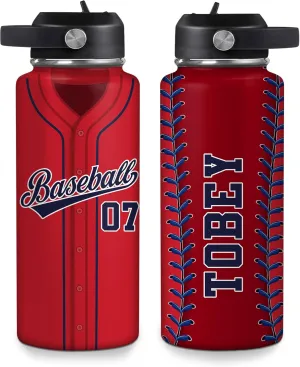 Hyturtle Personalized Baseball Water Bottle - Travel Insulated Stainless Steel Bottle with Leak-Proof Lid 18oz 32oz - Gift for Men, Boys, Baseball Lovers, Players, Coaches - Birthday & Christmas Gift
