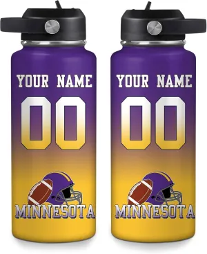 Hyturtle Personalized Football Steel Bottle – Travel Insulated Stainless Steel Sports Water Bottle with Leak-Proof Lid 18oz 32oz – Ideal Gift for Men Football Enthusiasts Players Coaches On Birthday