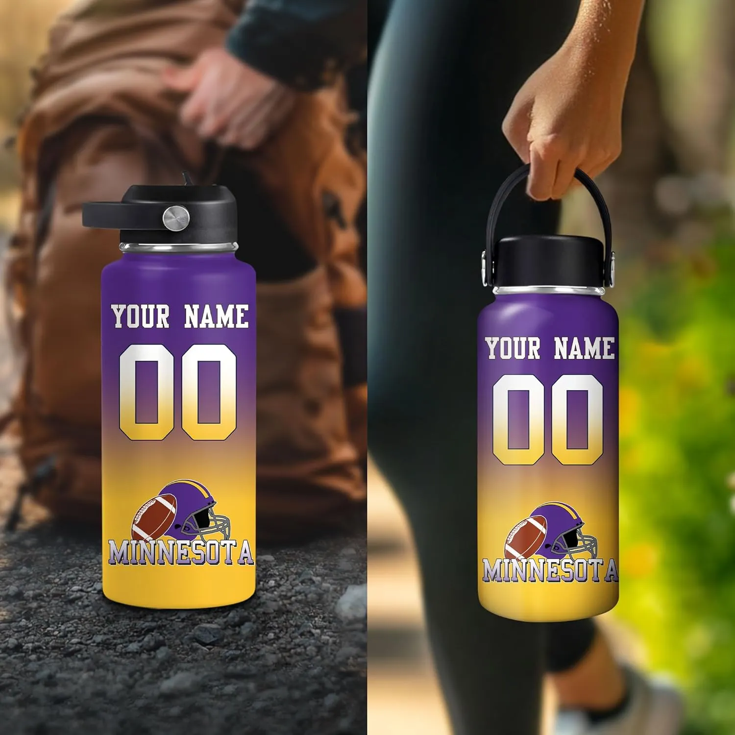 Hyturtle Personalized Football Steel Bottle – Travel Insulated Stainless Steel Sports Water Bottle with Leak-Proof Lid 18oz 32oz – Ideal Gift for Men Football Enthusiasts Players Coaches On Birthday