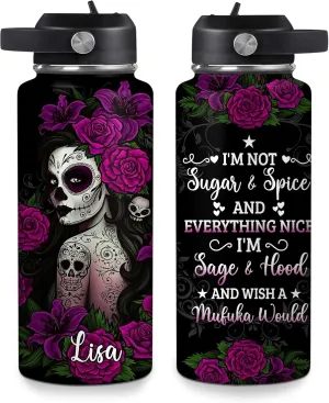 Hyturtle Personalized Sugar Skull Water Bottle - Travel Insulated Stainless Steel Bottle with Leak-Proof Lid 18oz 32oz - Gothic Style Gift for Women, Sugar Skull Lovers - Birthday & Christmas Gift