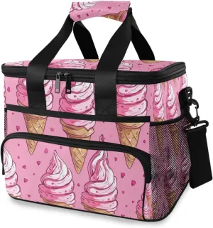 Ice Cream Pink Cooler Bag Insulated Cooler Soft Sided Cooler 24 Can Portable Picnic Bag Large Leakproof Lunch Bag Box for Beach Grocery Camping Travel Car Men Women