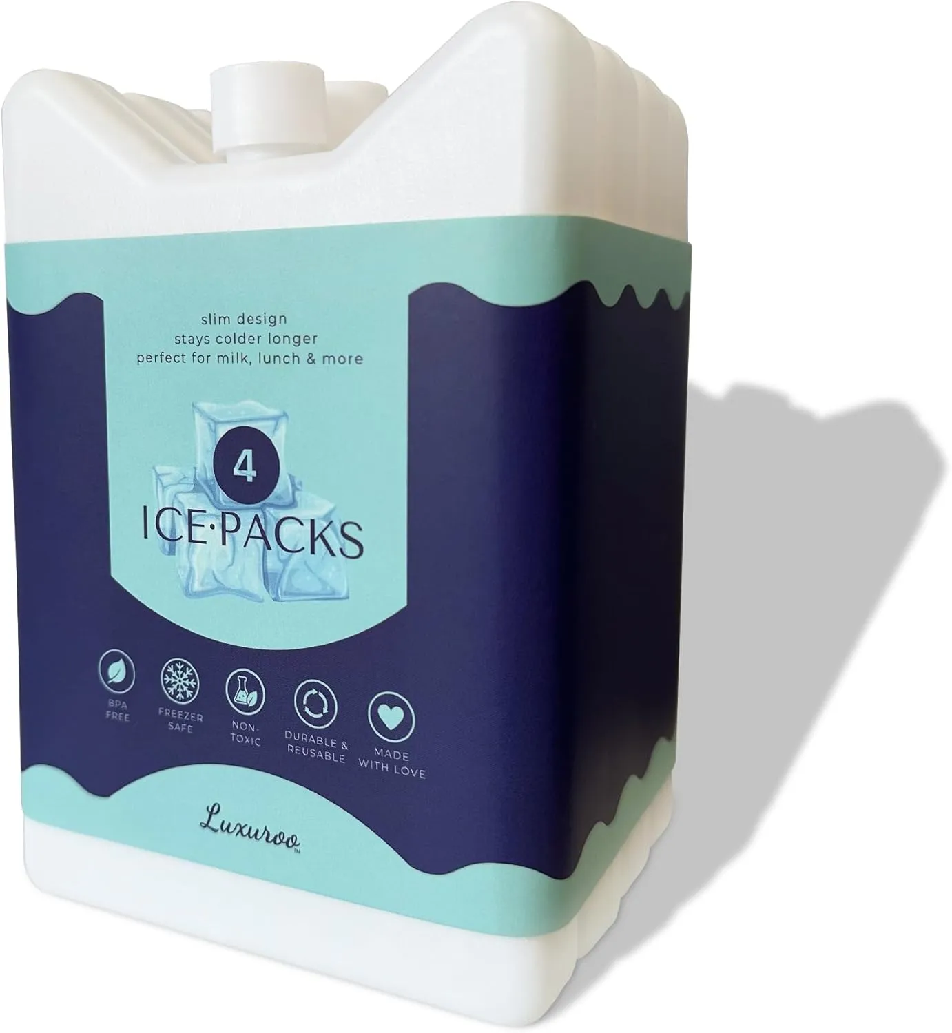 ICE Slim Design Reusable BPA Free Non-Toxic Breast Milk Ice Packs Cold Freezer Packs for Breastmilk Storage Baby Bottles Lunch Coolers Day Care Breastfeeding Pumping Moms (Set of 4, White)