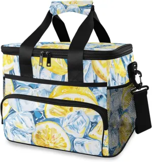 Iced Lemon Cooler Bag Insulated Cooler Soft Sided Cooler 24 Can Portable Picnic Bag Large Leakproof Lunch Bag Box for Beach Grocery Camping Travel Car Men Women